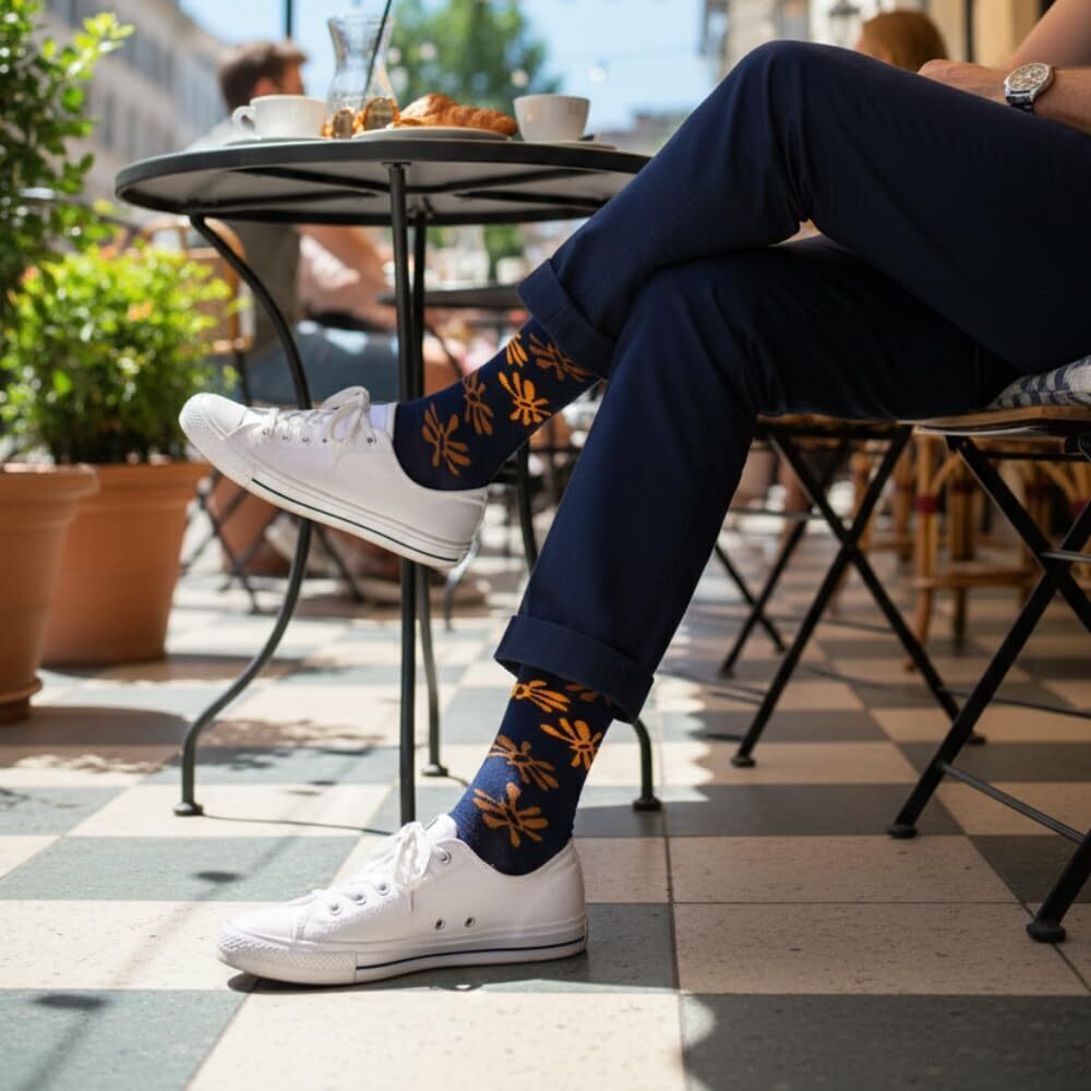 Love Sock Company Men's Navy/Orange Flower Socks 7-12 NWT - Picture 4 of 7